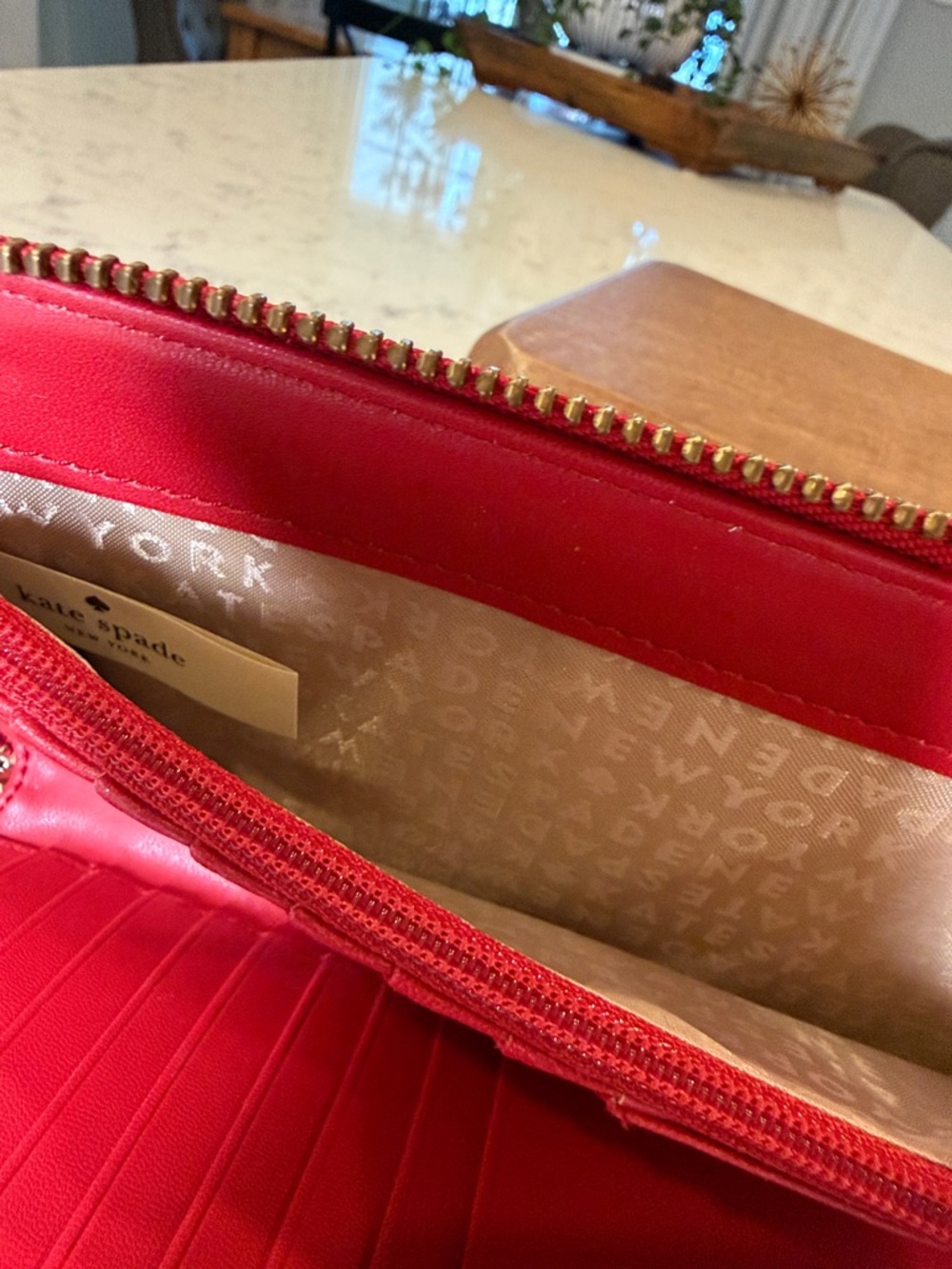 kate spade Red Pebbled Leather Zip-Around Wristlet - Picture 6 of 10